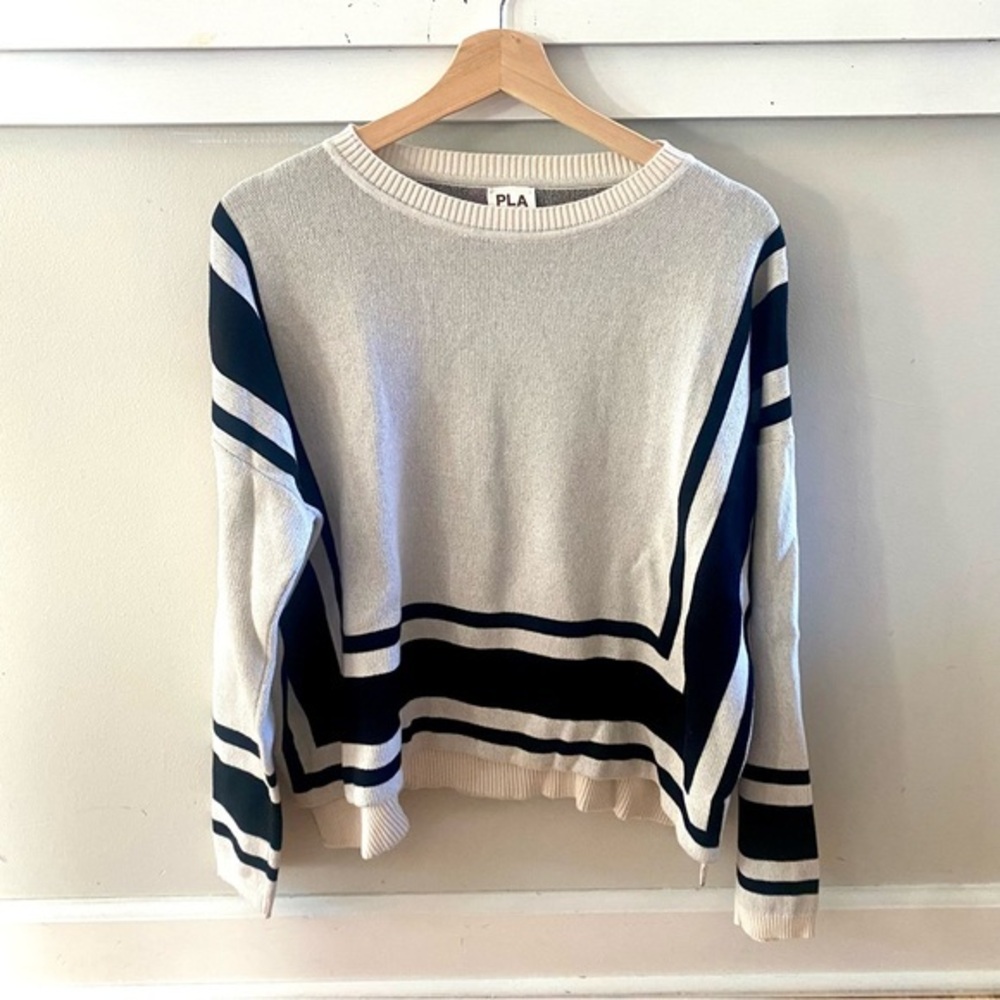 PLANET by Lauren G Cream Black Stripe Sweater Oversized Size OS